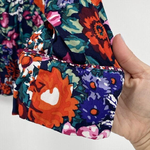 Anthropologie Floreat Size Small Silky Sleep Floral Top Colorful Satin Viscose - Picture 9 of 13